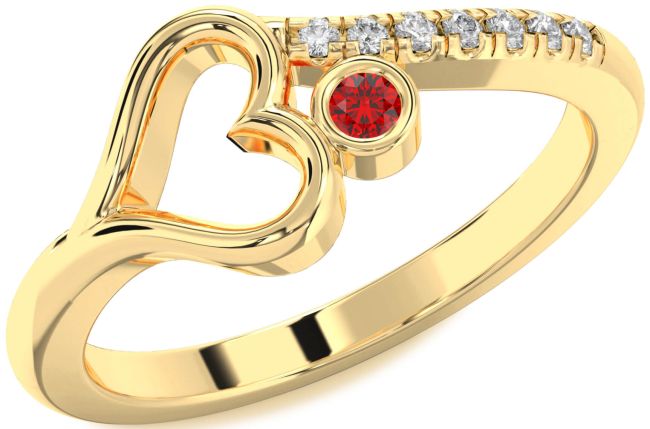 Diamond Ruby Gold Heart Promise Ring