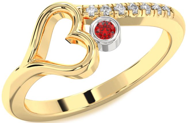 Diamond Ruby Gold Silver Heart Promise Ring