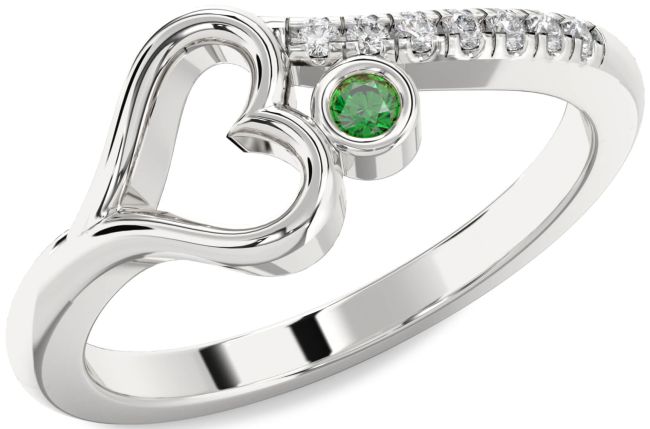 Diamond Emerald Silver Heart Promise Ring