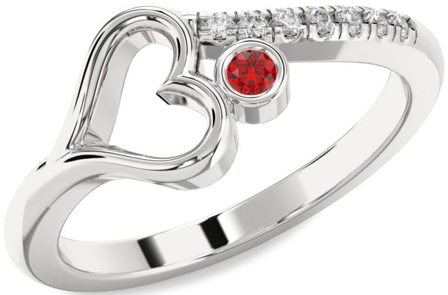 Diamond Ruby Silver Heart Promise Ring
