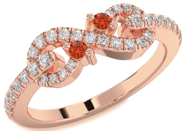 Diamond Fire Opal Rose Gold Infinity Round Two Stone Ring