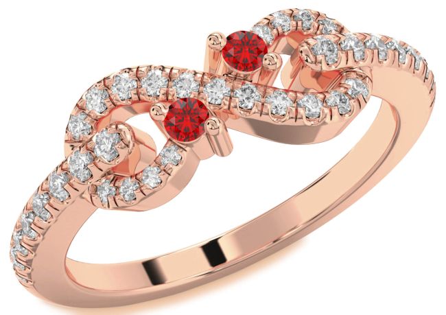 Diamond Ruby Rose Gold Infinity Round Two Stone Birthstone Ring