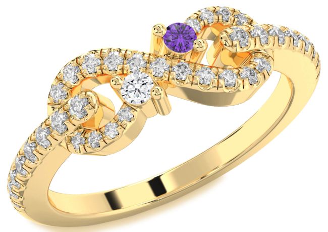 Diamond Gold Silver Infinity Round Two Stone Promise Ring