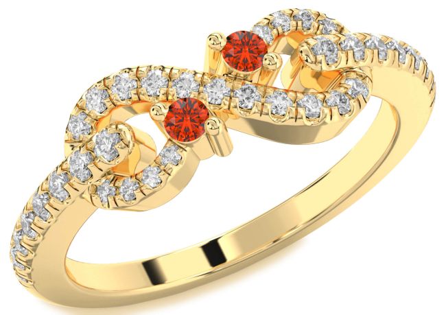 Diamond Fire Opal Gold Infinity Round Two Stone Ring