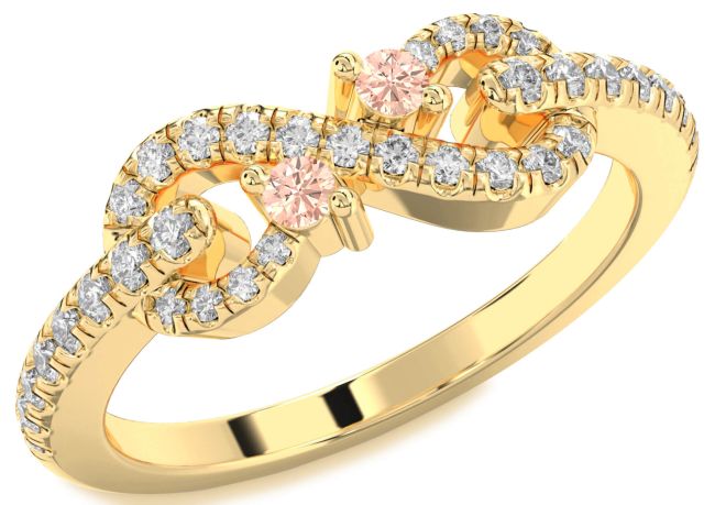 Diamond Morganite Gold Infinity Round Two Stone Ring