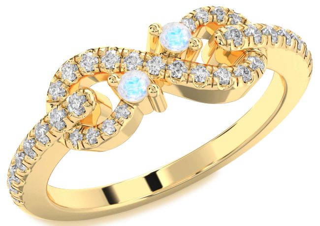 Diamond Moonstone Gold Infinity Round Two Stone Ring