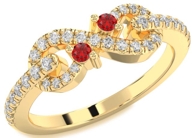 Diamond Ruby Gold Infinity Round Two Stone Birthstone Ring