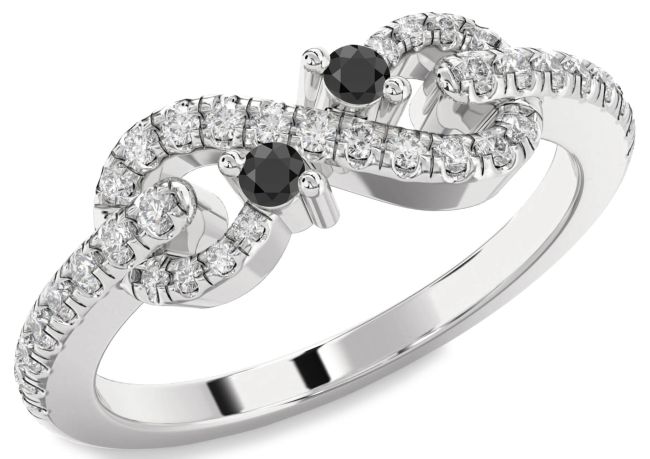 Diamond Black Onyx Silver Infinity Round Two Stone Ring