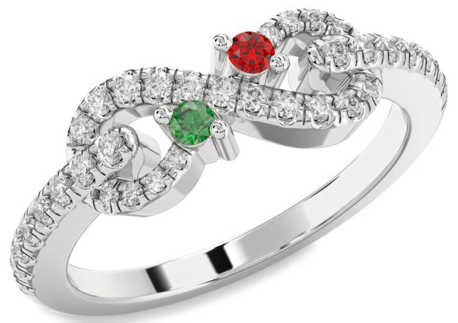 Diamond Silver Infinity Round Two Stone Promise Ring