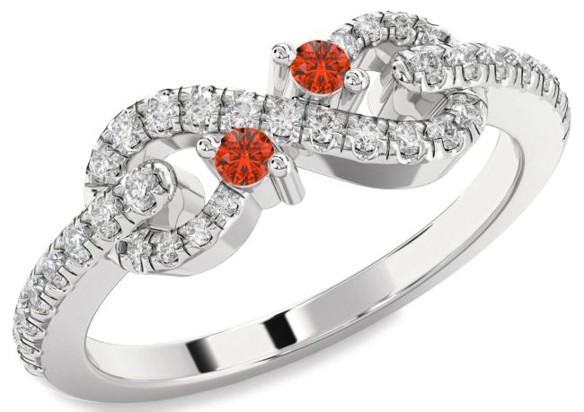 Diamond Fire Opal Silver Infinity Round Two Stone Ring