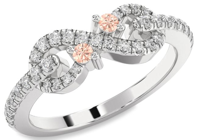 Diamond Morganite Silver Infinity Round Two Stone Ring