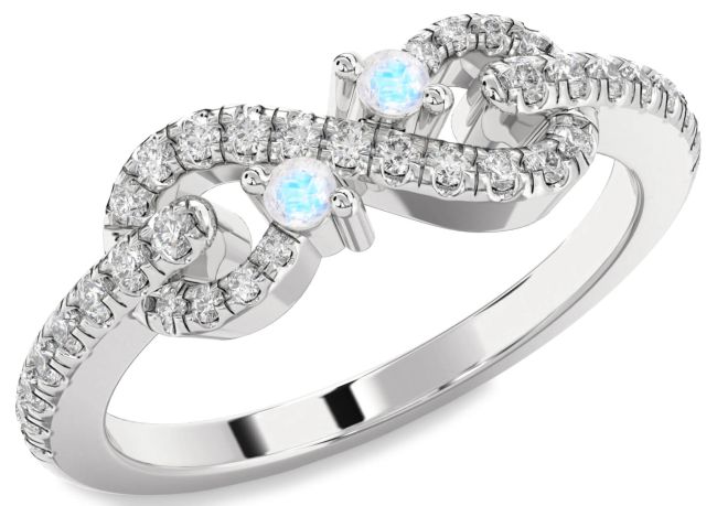 Diamond Moonstone Silver Infinity Round Two Stone Ring