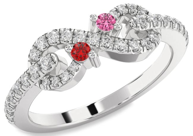 Diamond Silver Infinity Round Two Stone Promise Ring