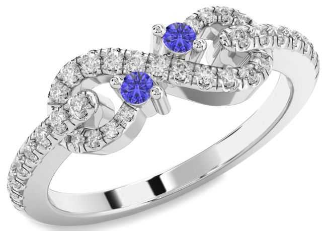 Diamond Tanzanite Silver Infinity Round Two Stone Ring