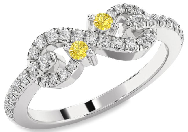 Yellow Diamond Silver Infinity Round Two Stone Ring