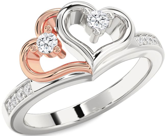 Diamond White Rose Gold Heart Two Stone Ring