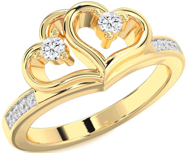 Diamond Gold Heart Two Stone Ring