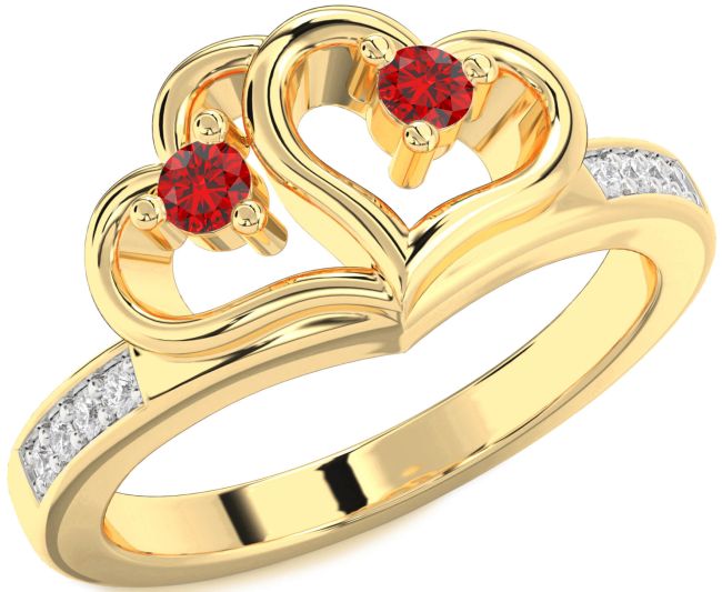 Diamond Ruby Gold Silver Heart Two Stone Birthstone Ring