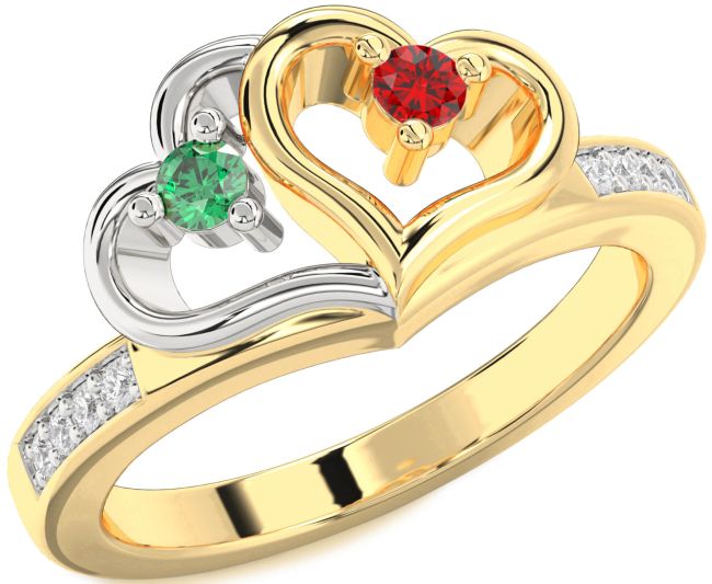 Diamond White Yellow Gold Heart Two Stone Promise Ring