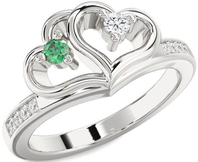 Diamond Silver Heart Two Stone Promise Ring