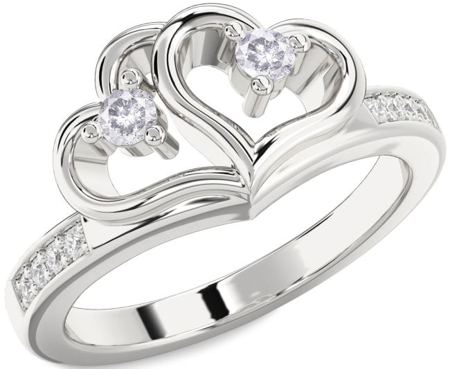 Salt & Pepper Diamond Platinum Heart Two Stone Ring