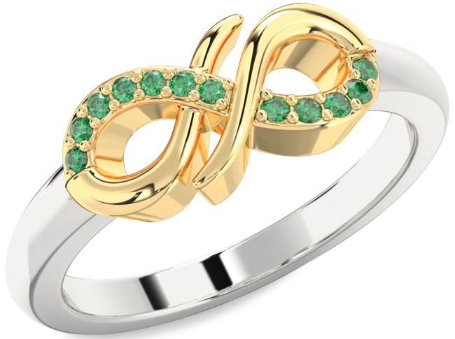 Emerald Gold Silver Infinity Ring