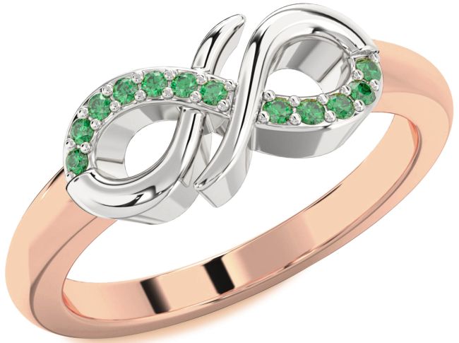 Emerald Rose Gold Silver Infinity Ring