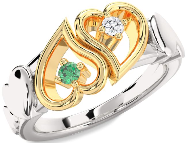 Platinum & Yellow Gold Heart Two Stone Promise Ring