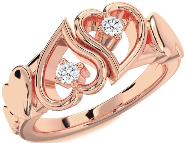Diamond Rose Gold Heart Two Stone Ring