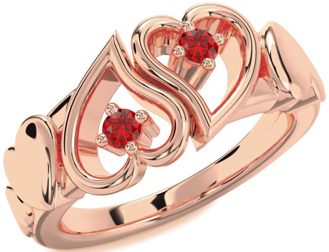 Ruby Rose Gold Heart Two Stone Birthstone Ring