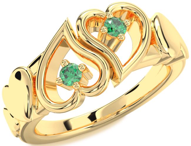Emerald Gold Heart Two Stone Birthstone Ring