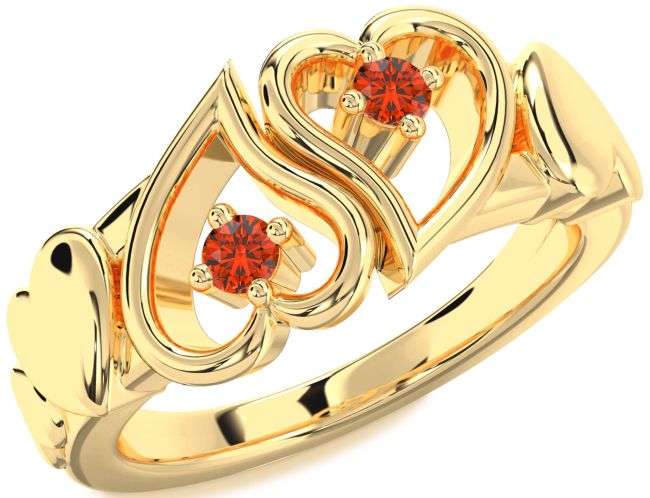 Fire Opal Gold Heart Two Stone Ring