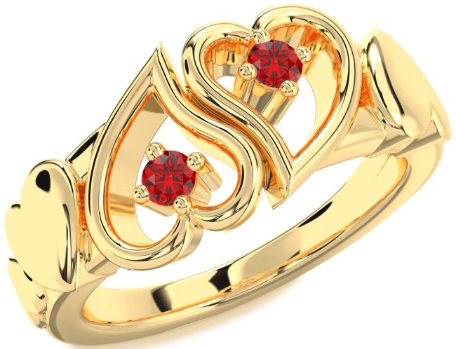 Ruby Gold Heart Two Stone Birthstone Ring