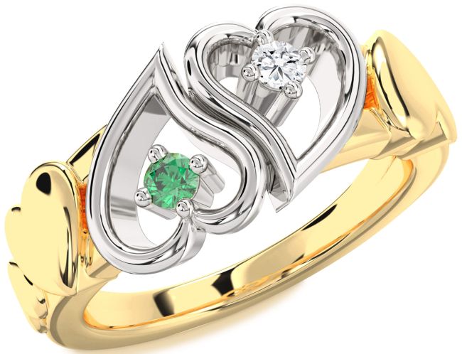 Platinum & Yellow Gold Heart Two Stone Promise Ring