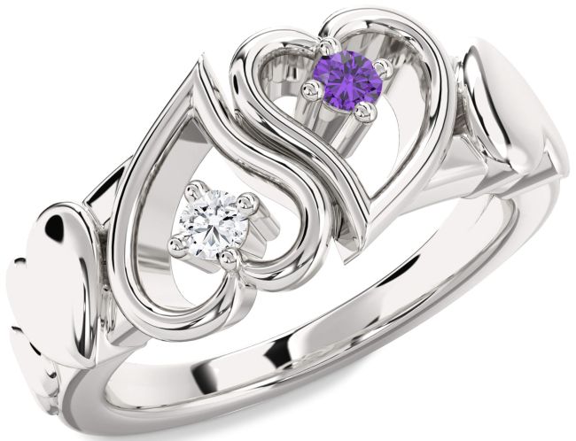 Silver Heart Two Stone Promise Ring