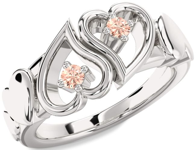 Morganite Platinum Heart Two Stone Ring