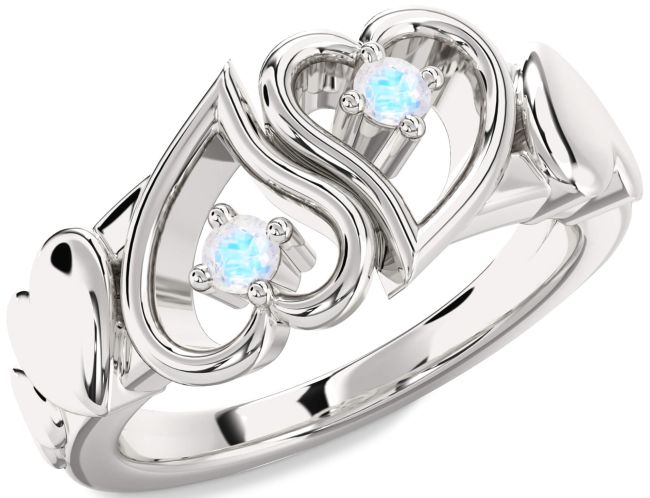 Moonstone Platinum Heart Two Stone Ring