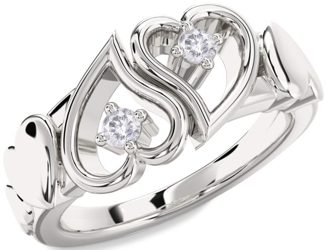 Salt & Pepper Diamond Platinum Heart Two Stone Ring