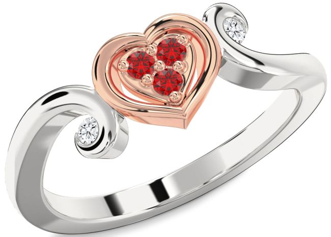 Diamond Ruby White Rose Gold Heart Ring