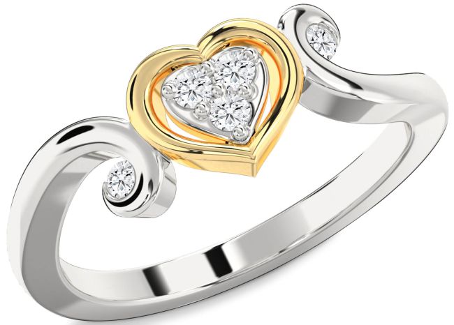 Diamond Silver & 10K gold Heart Ring