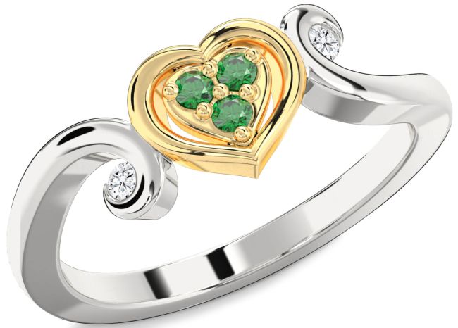 Diamond Emerald Gold Silver Heart Ring