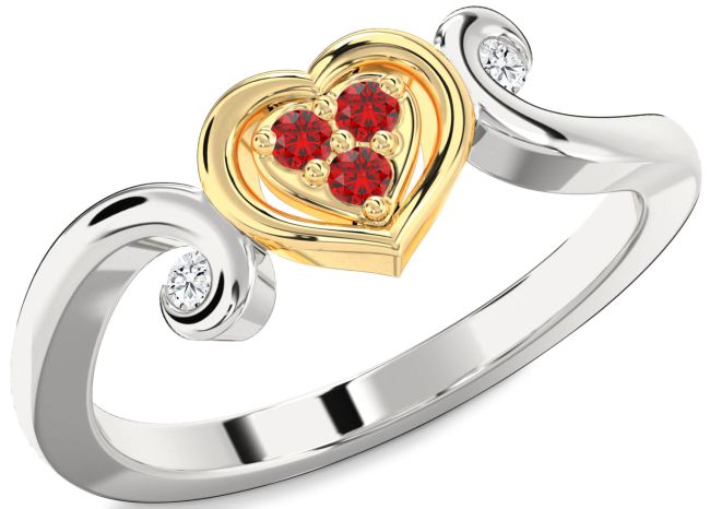 Diamond Ruby Gold Silver Heart Ring