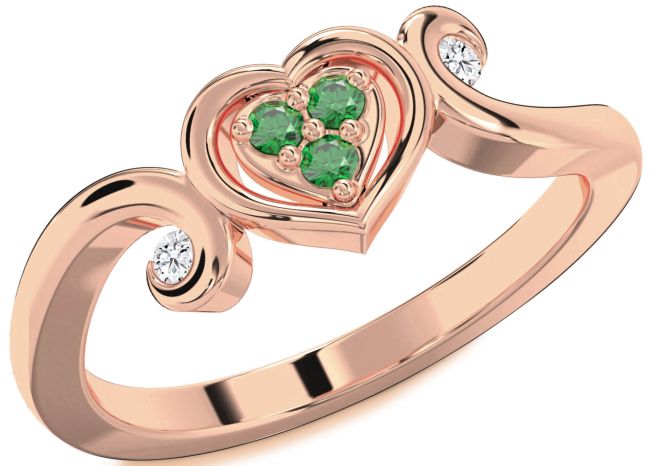 Diamond Emerald Rose Gold Heart Ring