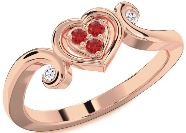 Diamond Ruby Rose Gold Heart Ring