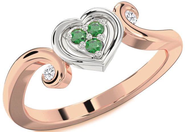 Diamond Emerald Rose Gold Silver Heart Ring