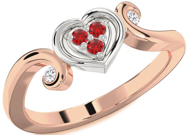Diamond Ruby White Rose Gold Heart Ring