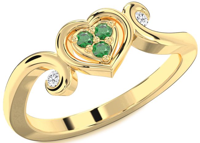 Diamond Emerald Gold Heart Ring