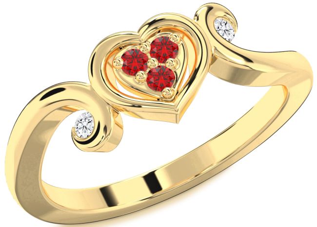 Diamond Ruby Gold Heart Ring