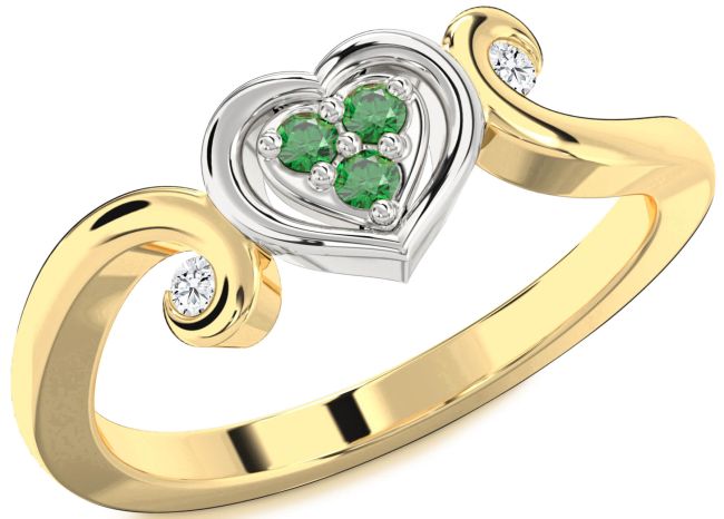 Diamond Emerald Gold Silver Heart Ring