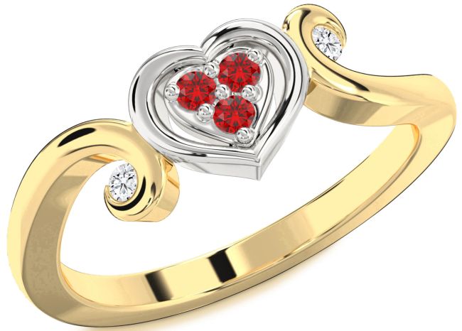 Diamond Ruby Gold Silver Heart Ring